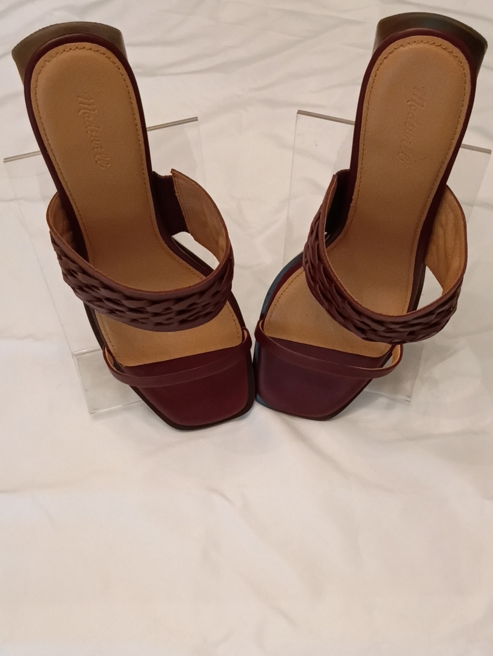 Madewell Braided Strap Slide Sandals in Burgundy